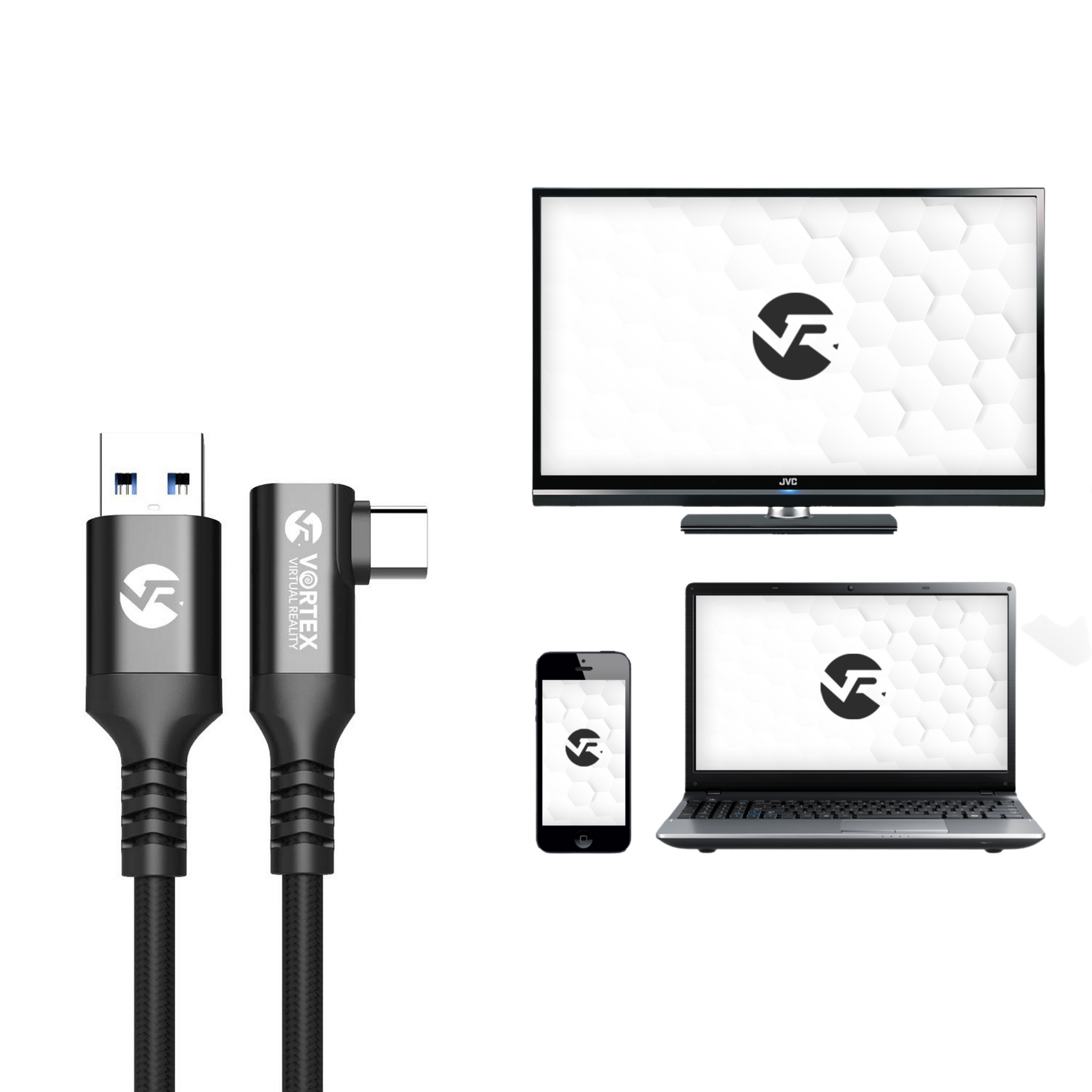Oculus Link-kabel VortexVR 5m + Element til USB-A | USB-A | til Oculus Quest 2 (eller Quest 1) | SteamVR | SideQuest