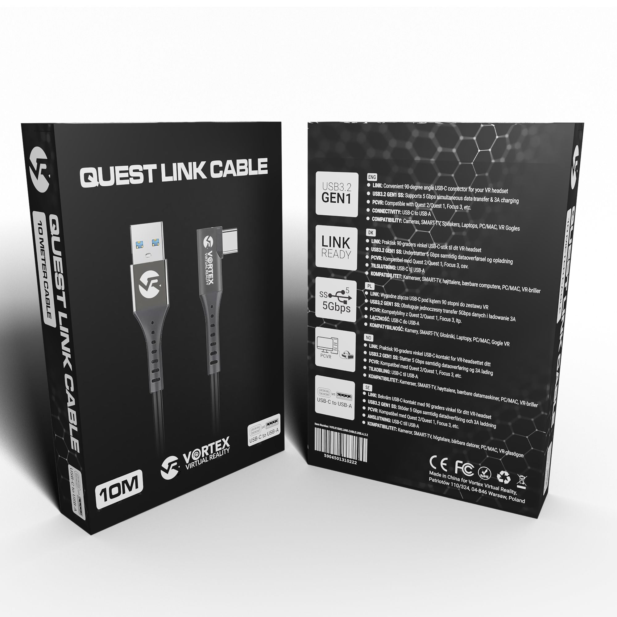 10 m USB-A-kabelsæt + kabelophængskroge | Oculus Quest 2